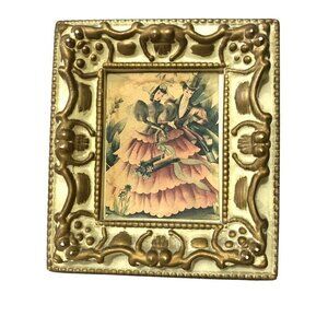 Vintage Portrait Paint Art Southern Belle and Man in Ornate Frames